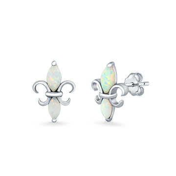 Stud Earrings Lab Created White Opal 925 Sterling Silver (12mm)
